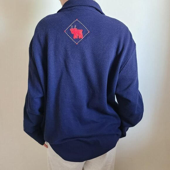 Vtg 80s Teddi Folk Art Appliqué Graphic Cardigan Women’s L Holiday Reindeer - Picture 3 of 11